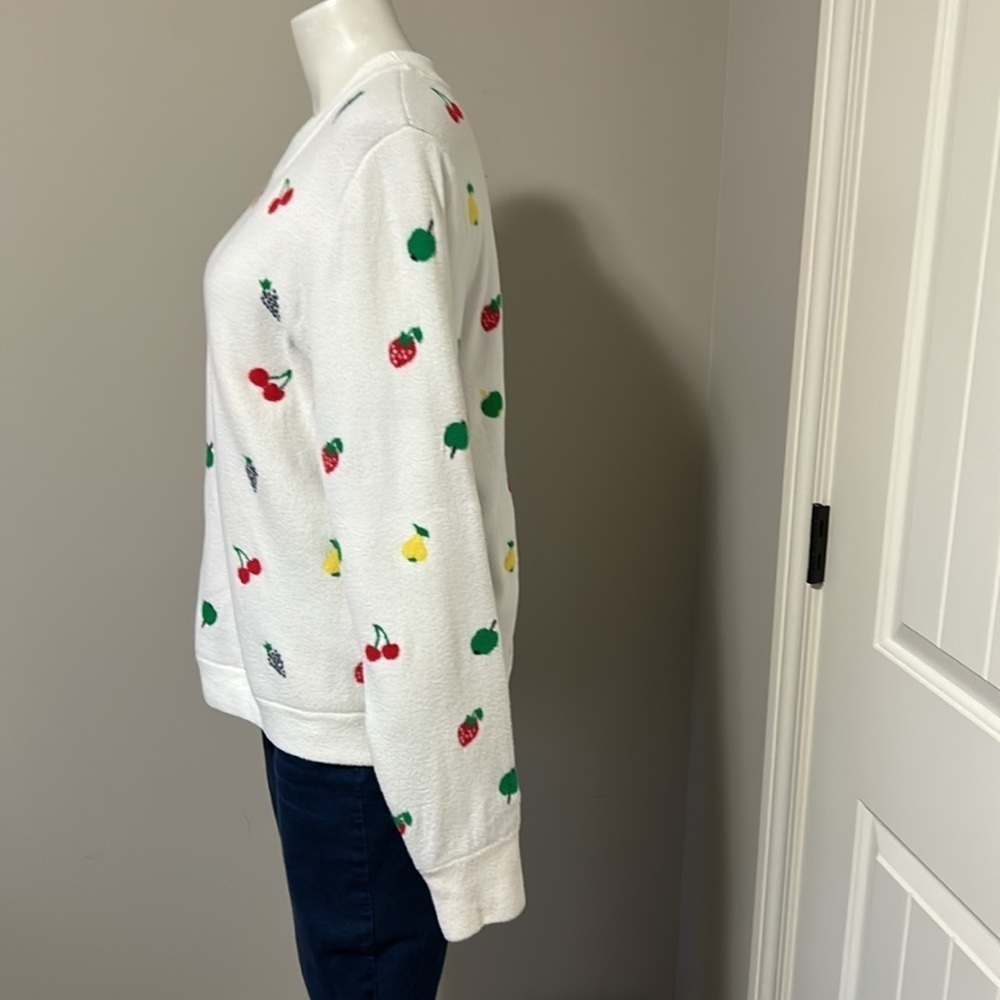 Hvn Diana Sweater White Fruit Print Cherries Crewneck Heavyweight Sz Xl New — image 8 of 8